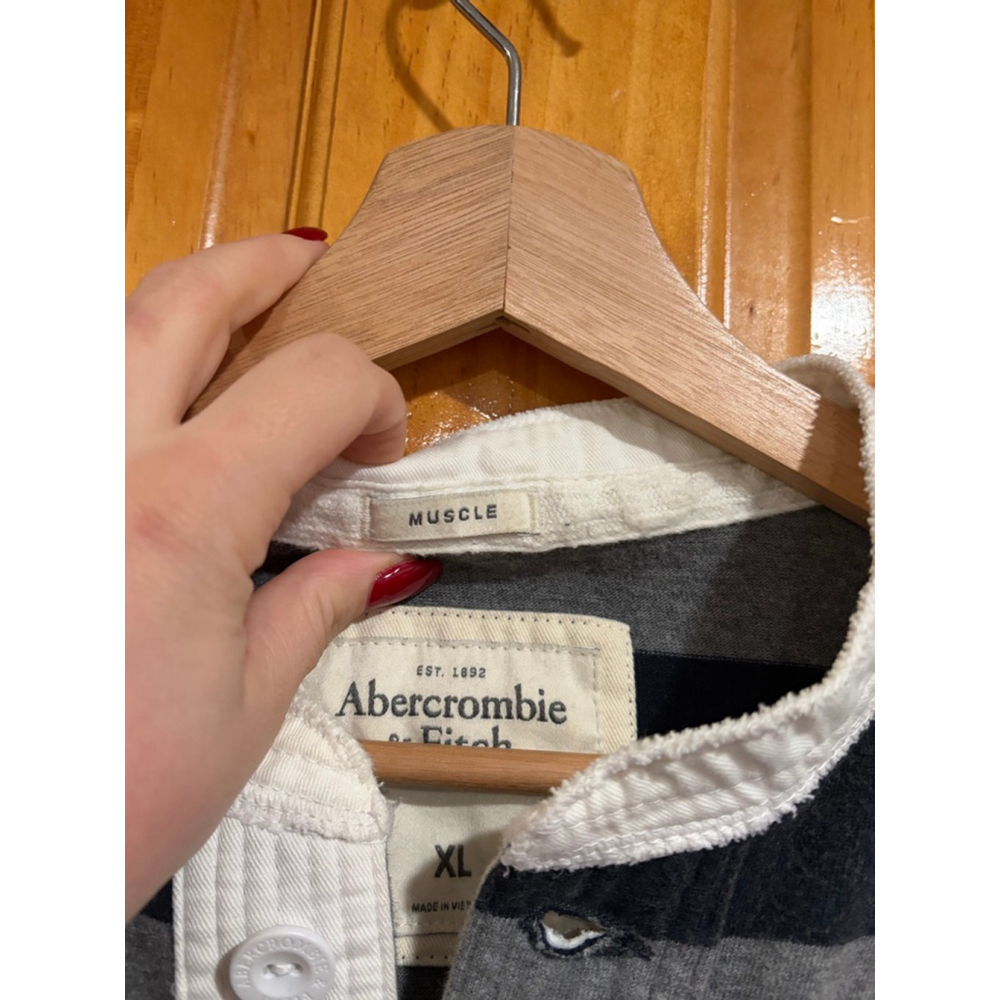 Abercrombie & Fitch XL Muscle Stripe Henley Rugby Shirt A&F Logo - Picture 3 of 6